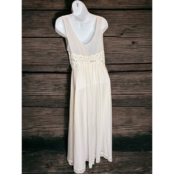 Vtg Shadow Line Nylon Ivory White Lace Maxi Intimate Sheer Slip Dress & Robe PS - Picture 6 of 16